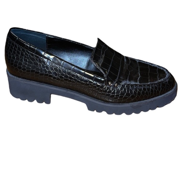 Bleeker & Bond Black Croc Embossed Wendall Platform Lug Sole Loafer Size 10 - Picture 15 of 16